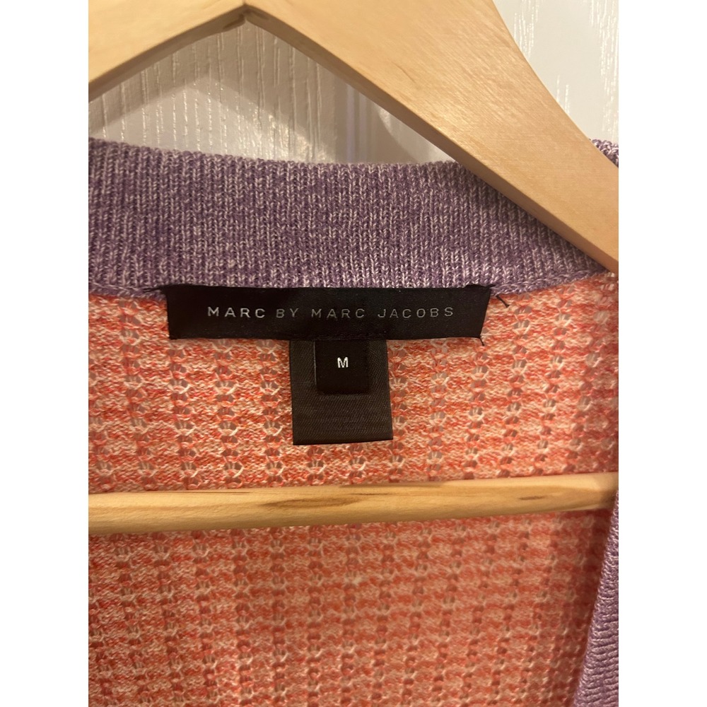 Marc by Marc Jacobs Colorblock Waffle Knit Cardigan Sweater Orange Purple Mens M - Picture 4 of 8